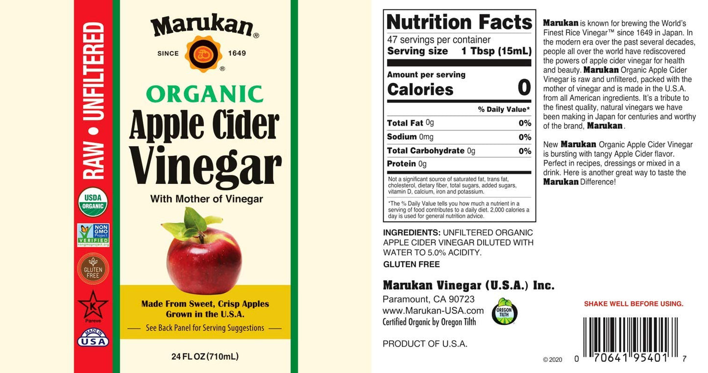 Marukan Organic Apple Cider Vinegar, 24 Ounce Pet Bottle (Pack Of 2)