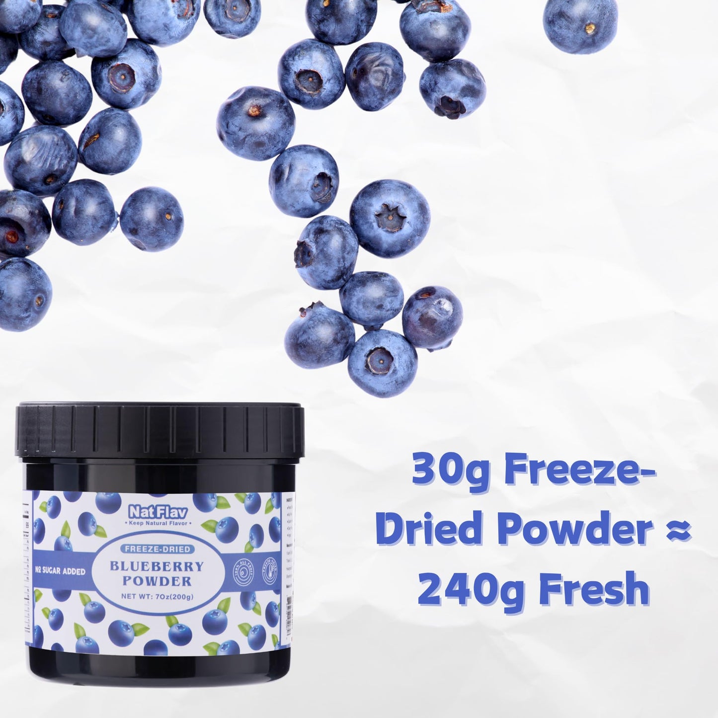 Nat Flav Freeze-Dried Blueberry Powder | 7Oz | 100% Natural Fruit | No Sugar & Additives | Non-Gmo & Vegan Friendly | Flavoring