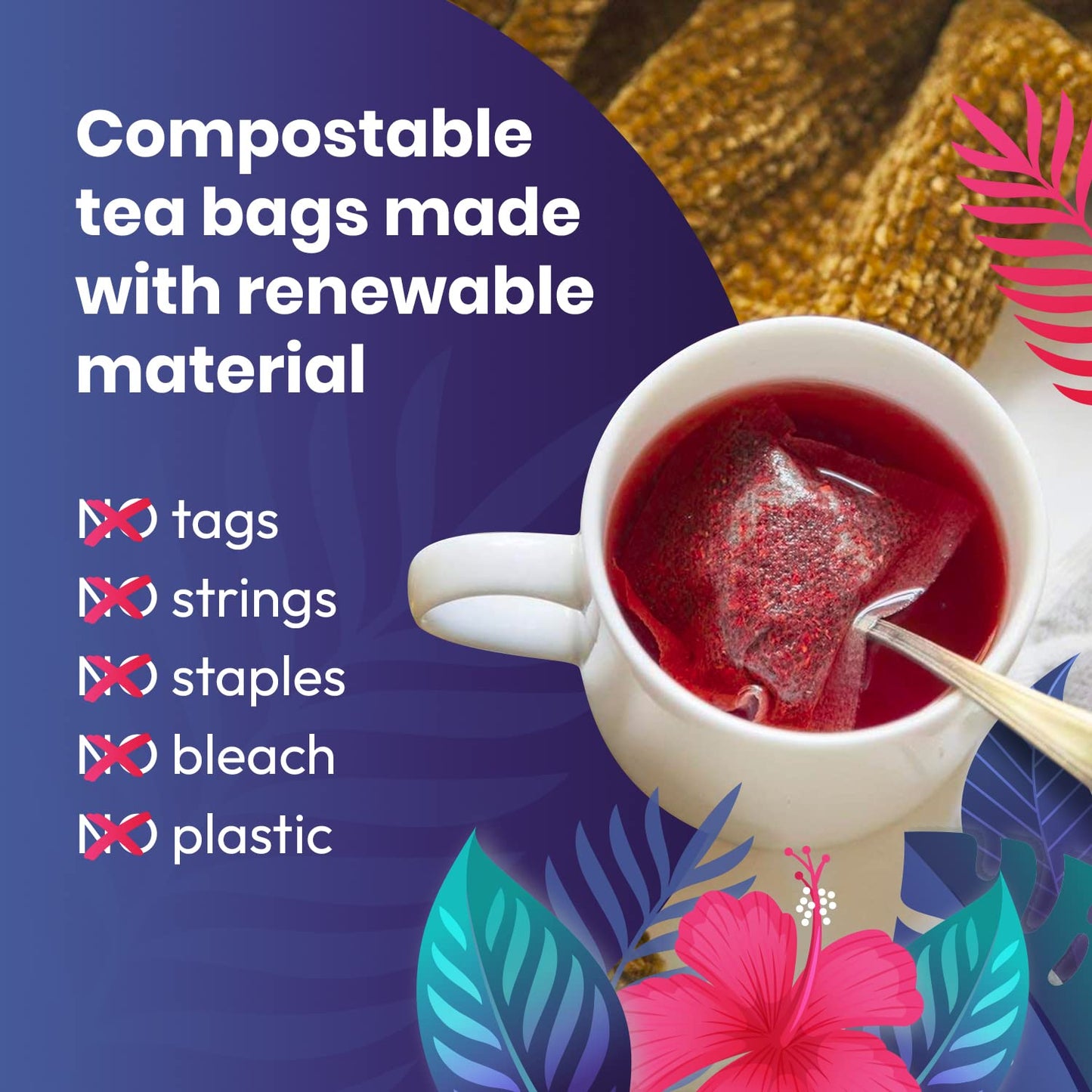Cederberg Organic Hibiscus Tea - 100 Tea Bags, Eco-Friendly, Non-GMO, Caffeine-Free, Zero Sugar
