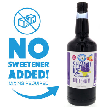 Hypothermias Shaved Ice Syrup Concentrate - Tutti Frutti Flavor - 32 Fl Oz - Makes 8 Gallons - Unsweetened, Requires Sweetener