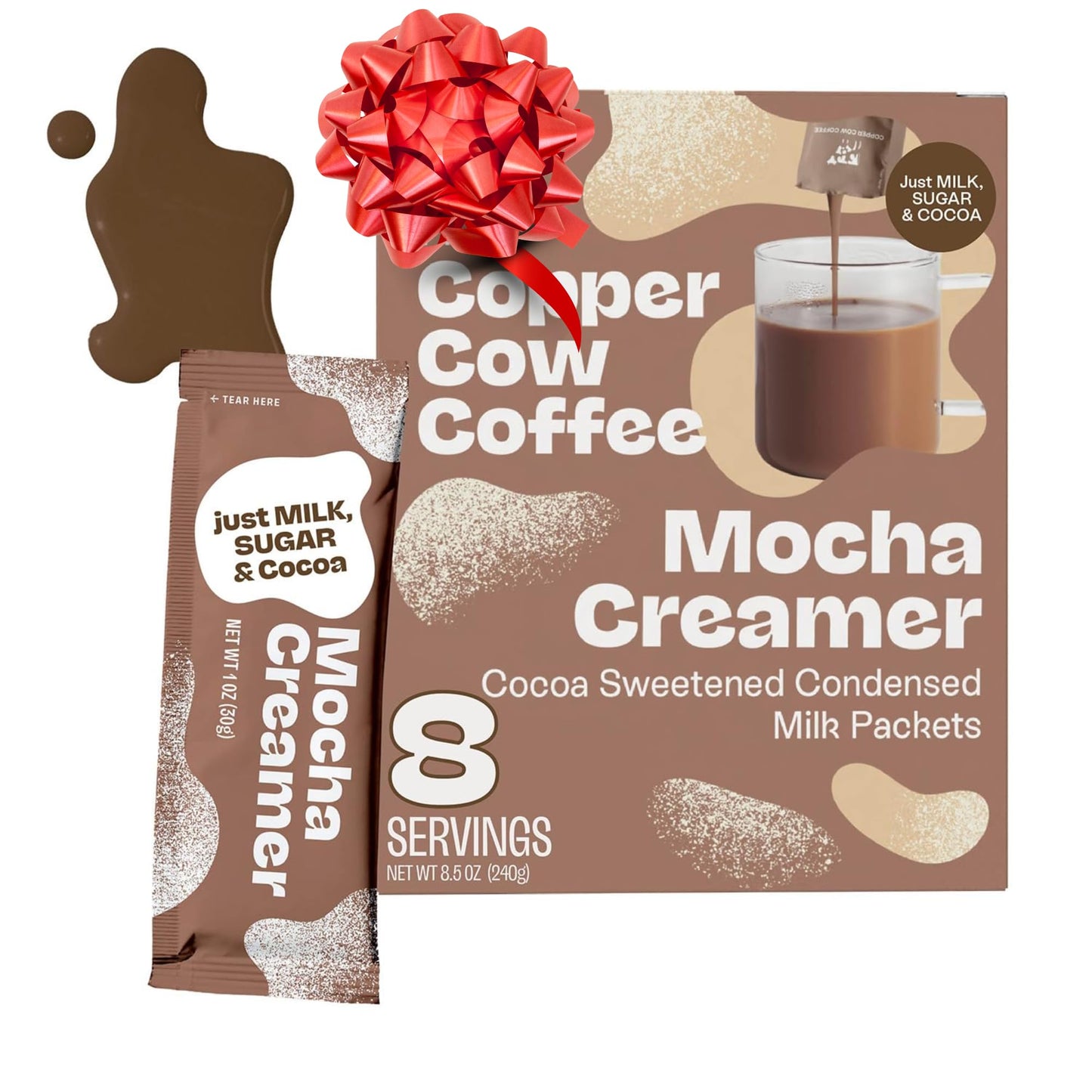 Copper Cow Coffee Sweetened Mocha Milk Creamer Singles (8 Pack) | Vietnamese Inspired Coffee Creamer  All Natural Creamer Packets For Pour Overs & Lattes | No Refrigeration Needed  Tpartyl Friendly