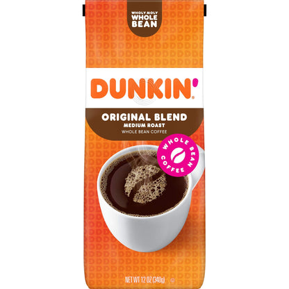Dunkin Original Blend Medium Roast Whole Bean Coffee, 12 Ounces (Pack of 6)
