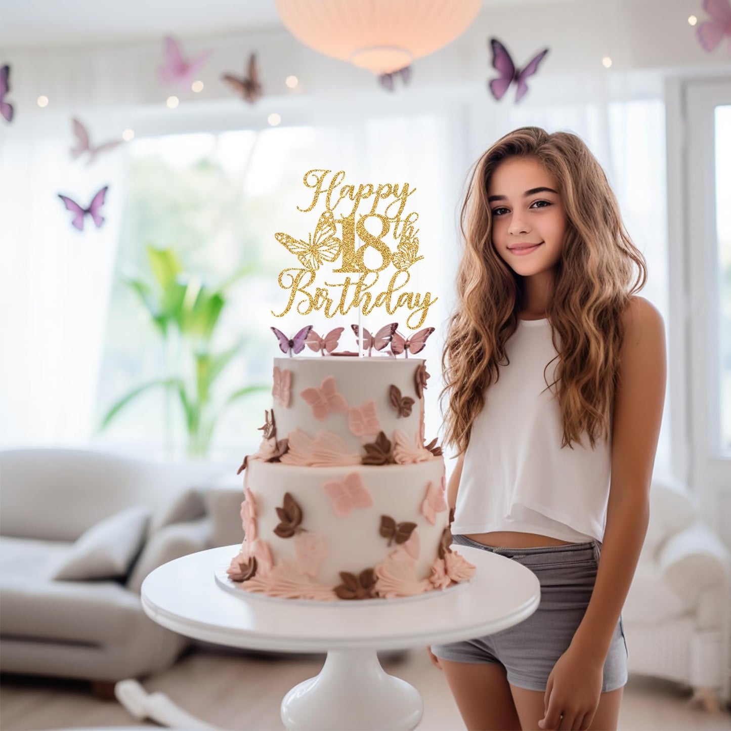 We Can Bearly Wait Gold Glitter 18th Birthday Cake Topper - Butterfly Themed Paper Decoration