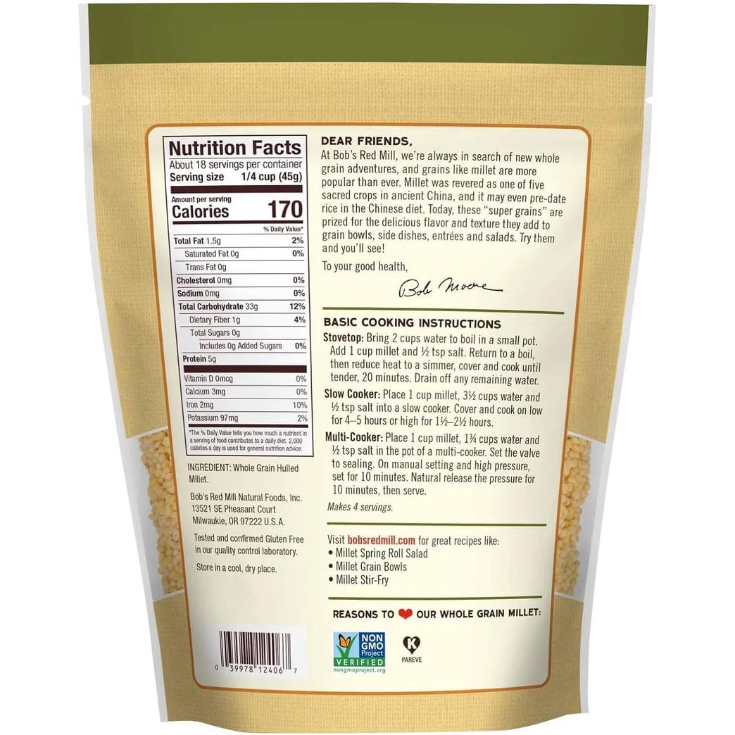 Bob's Red Mill Whole Grain Millet, Vegan, Kosher, 28oz (Pack of 1)