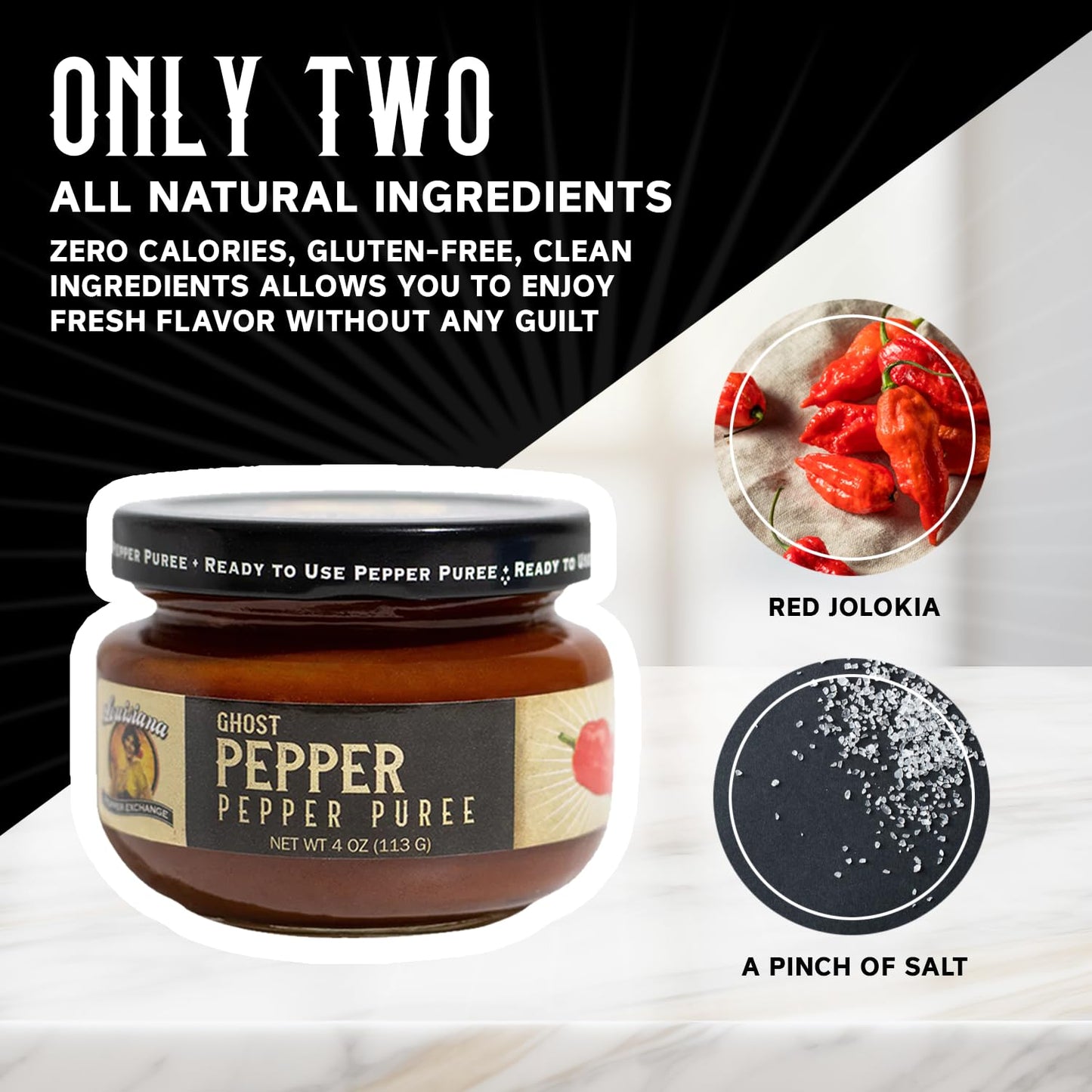 Louisiana Pepper Exchange Ghost Pepper Puree Sauce, Super Hot Chili Spicy Flavor Seasoning, Plant-Based, Gluten-Free, Replaces G
