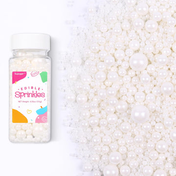 White Pearl Sprinkles for Cake Decorating, Edible Pearls Sugar for Baking Cupcake Toppers Ice Cream Cookie Wedding Party Birthda