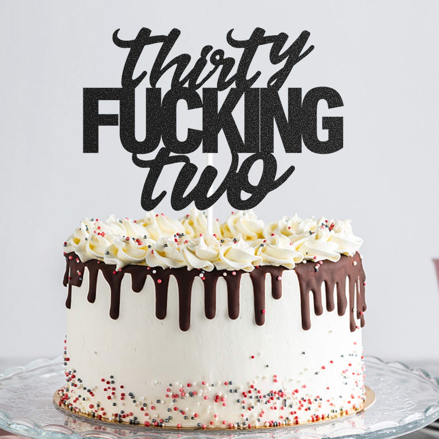 Thirty Two Black Glitter Cake Toppers 32 Years Old 32Nd Birthday Party Decorations Supplies