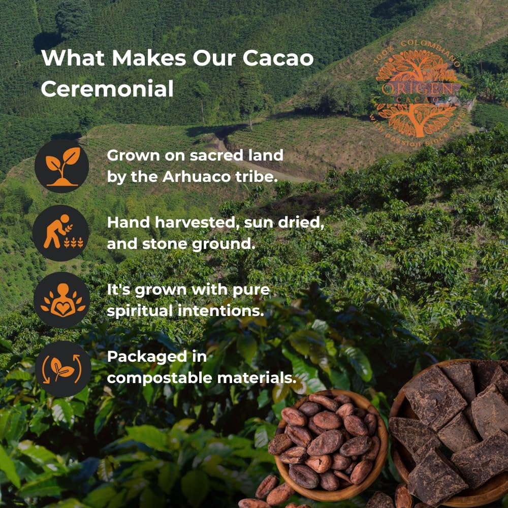 Origen Cacao 100% Pure Ceremonial Cacao - Granulated, Sugar Free, 16 Oz - Ancient Indigenous Drink from the Arhuaco Tribe