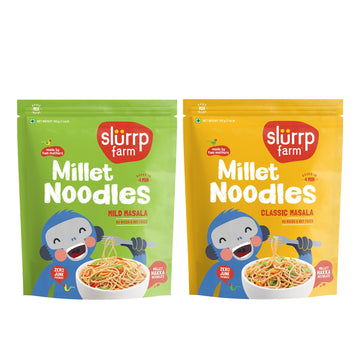 Slurrp Farm No Maida Millet Noodles | Not Fried, No Msg | Classic Millet And Mild Millet Noodles Combo | Pack Of 2-192G Each