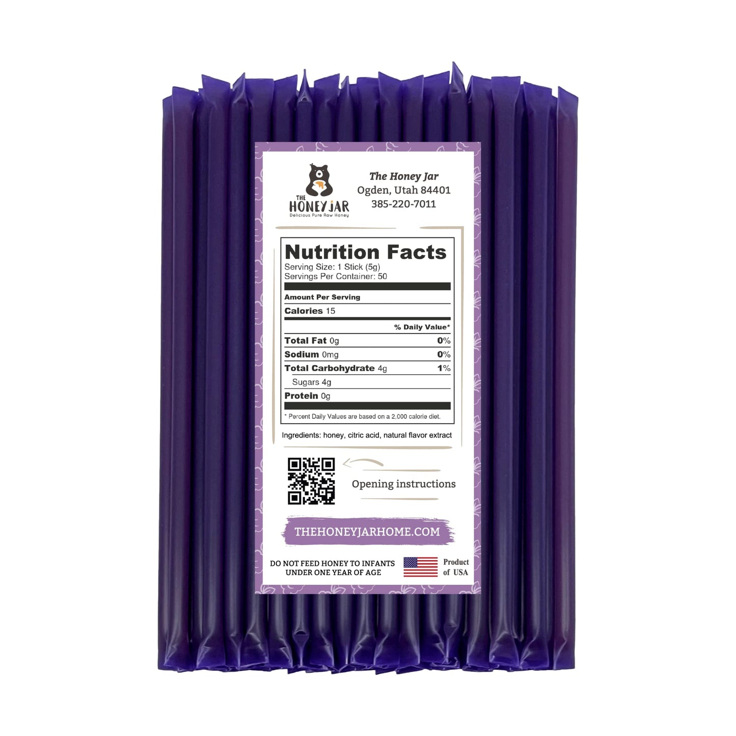 The Honey Jar Blackberry Flavored Raw Honey Sticks - 50 Count - Pure Honey Straws for Tea or Coffee