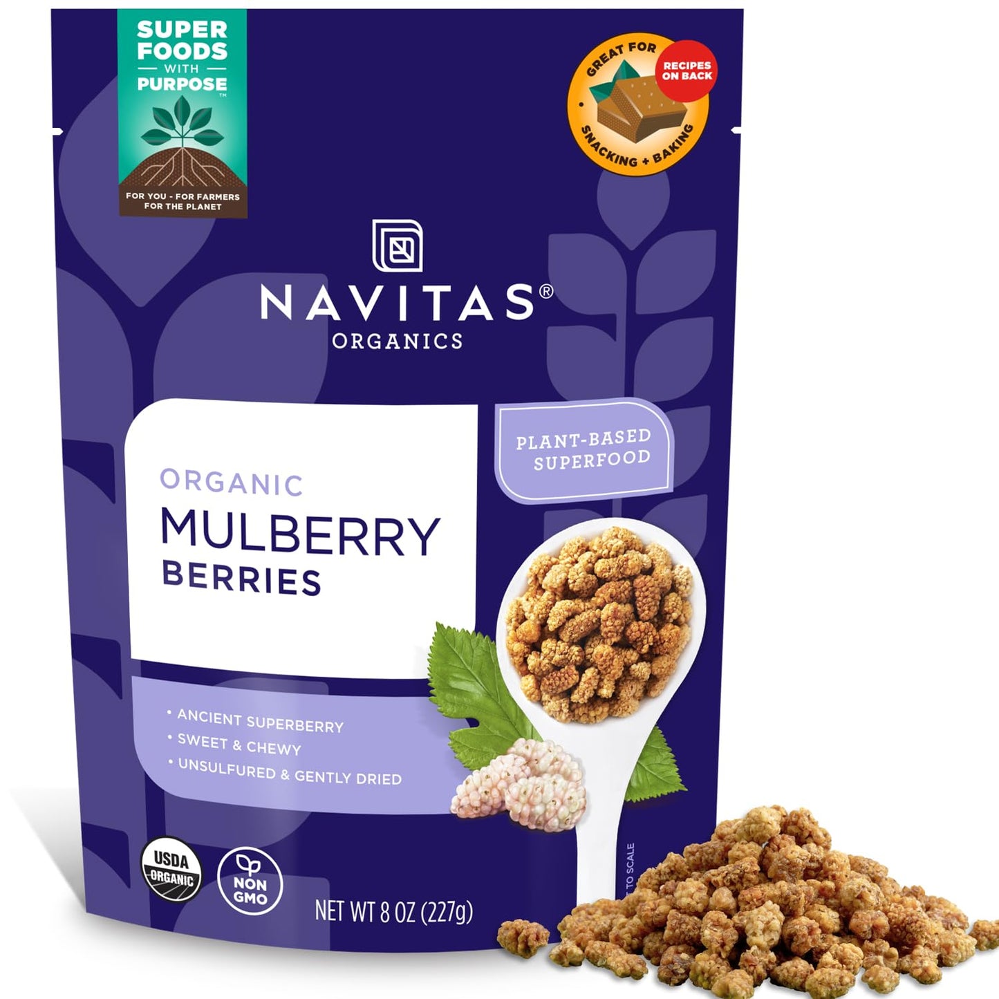 Navitas Organics Mulberries 8 oz. Bag 8 Servings - Organic Non-gMO Sun-Dried gluten-Free Sulfite-Free (Pack of 1)