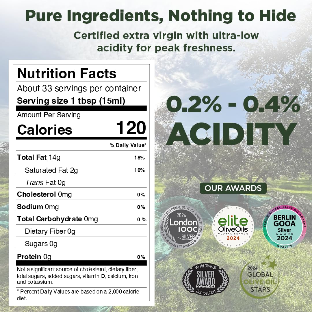Mánamu Ultra Premium Extra Virgin Olive Oil - 100% Koroneiki, Cold Pressed, Low Acidity, 16.9 Fl Oz (500 ML)