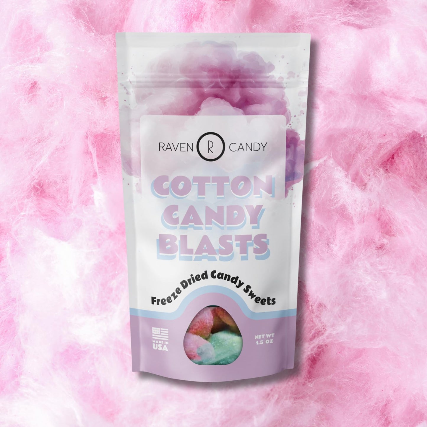 Raven Candy Cotton Candy Flavored Blasts Freeze Dried Candy 1.5 oz | Crunchy & Zesty | Perfect for On-The-Go Snacking | Light &