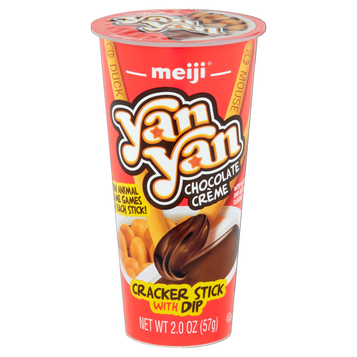 Meiji Yan Yan Dipping Sticks, Chocolate Crème, 2 oz, Pack of 10, Fun Animal Phrases