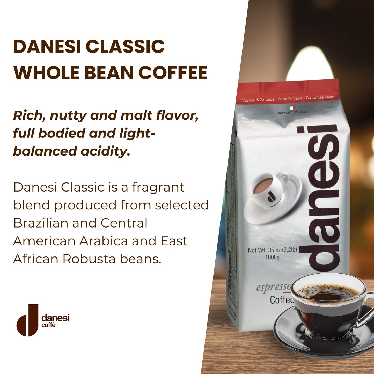 D DANESI CAFFÈ Espresso Coffee Beans - Medium Roast Whole Bean - 2.2 lb - Classic Model CD-Danesi Caffe 1kg