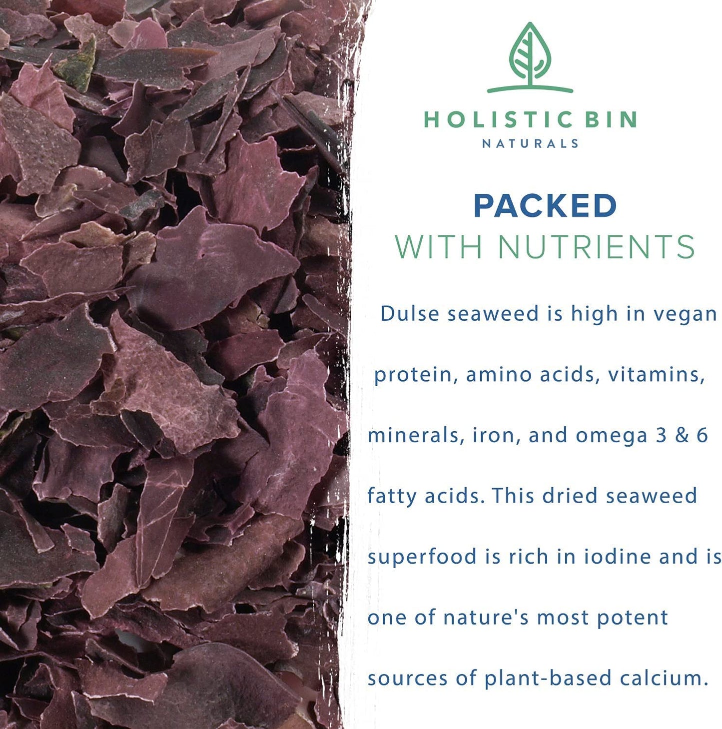 Wild Icelandic Dulse Flakes By Holistic Bin | Fine Culinary Grade Organic Seaweed Superfood | 100% Pure Atlantic Dulse Seaweed F