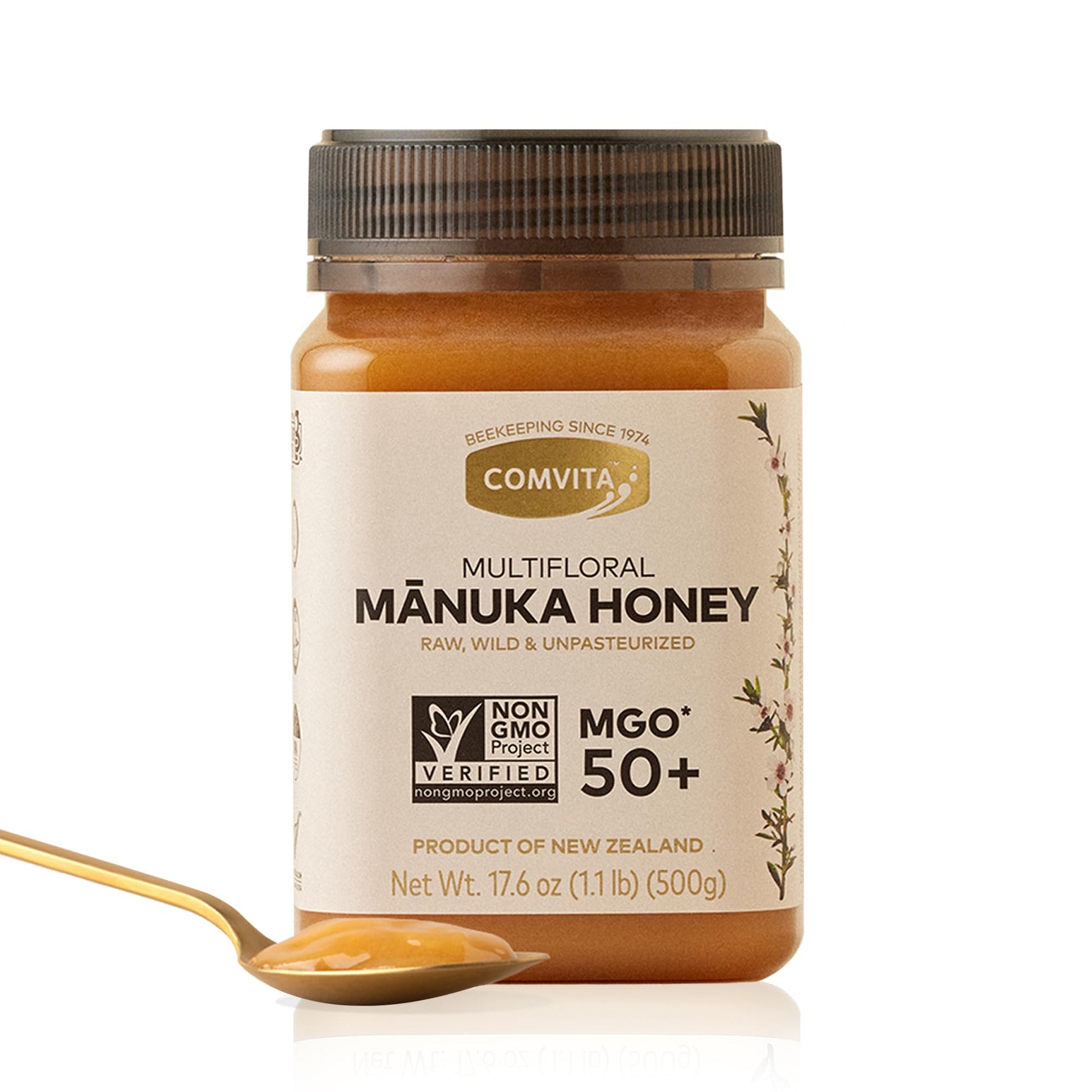 COMVITA Manuka Honey MGO 50+ Raw Multifloral Superfood, 500g (17.6 oz), Non-GMO, Pure & Unpasteurized
