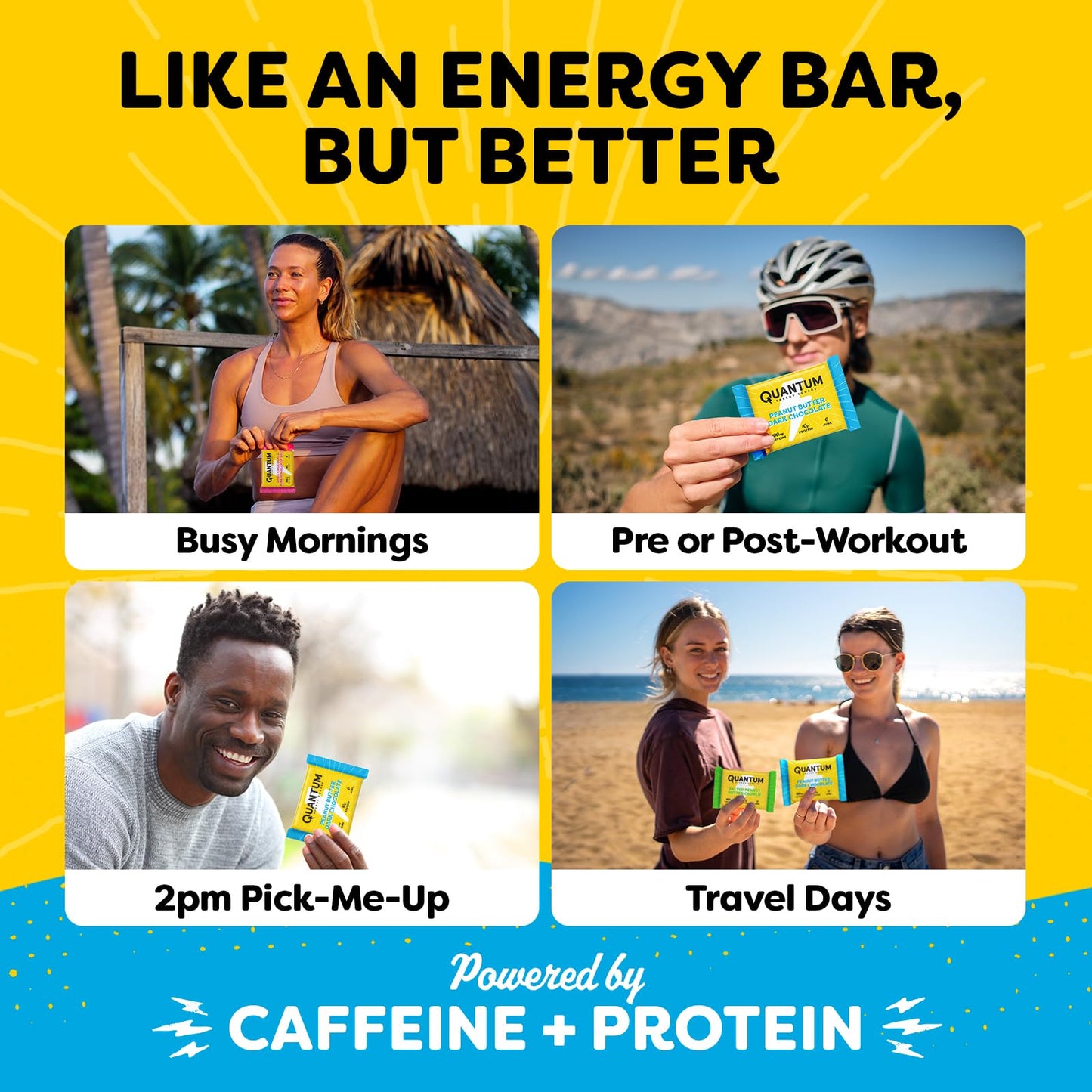 Quantum Energy Square: Energy Bar With Caffeine & 10G Protein. Delicious Healthy Snack On The Go. (Vegan, Gluten-Free, Soy-Free, Dairy-Free) (Caramel Almond Sea Salt)