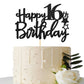 Black Glitter Happy 16Th Birthday Cake Topper, 16Th Anniversary, Sweet 16, Cheers To 16 Years Party Decorations
