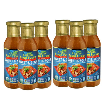 Asian Fusion Organic Sweet & Sour Marinade & Dipping Sauce, 15 Oz, USDA Organic, Non-GMO, Gluten-Free, Kosher, 6 Pack