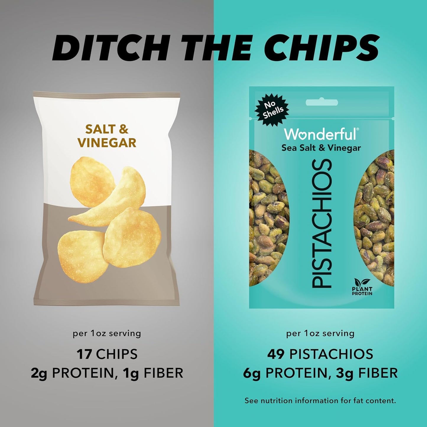 Wonderful Pistachios No Shells, Sea Salt & Vinegar Nuts, 5.5 Ounce Resealable Bag, Protein Snacks, Vegan Snacks, Healthy Snacks