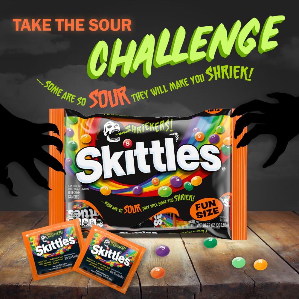 SKITTLES Shriekers Sour Fun Size Chewy Halloween Candy, 10.72oz