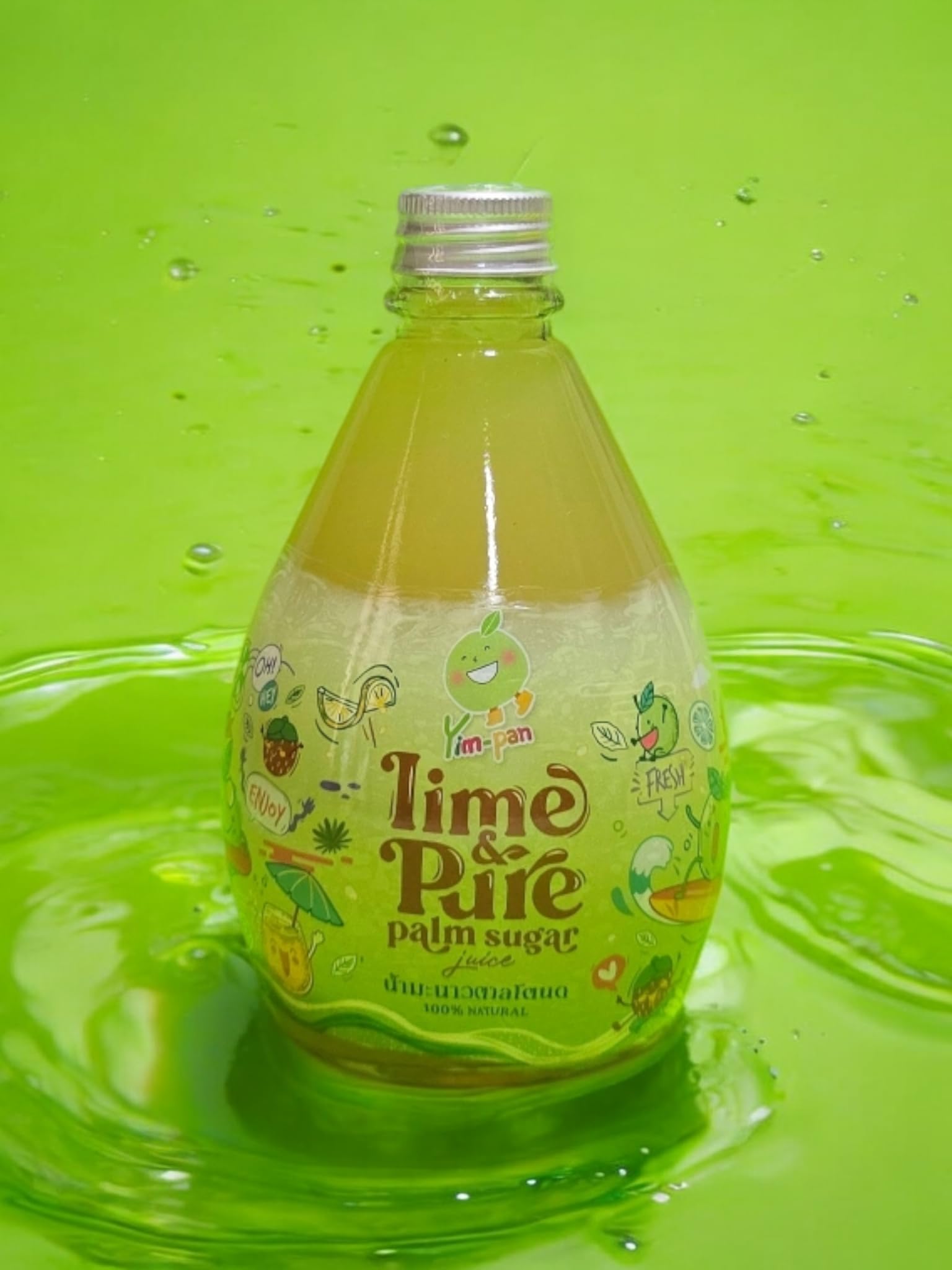 Lime & Pure Palm Sugar Juice, 100% Natural Thai Beverage, Refreshing Citrus Blend