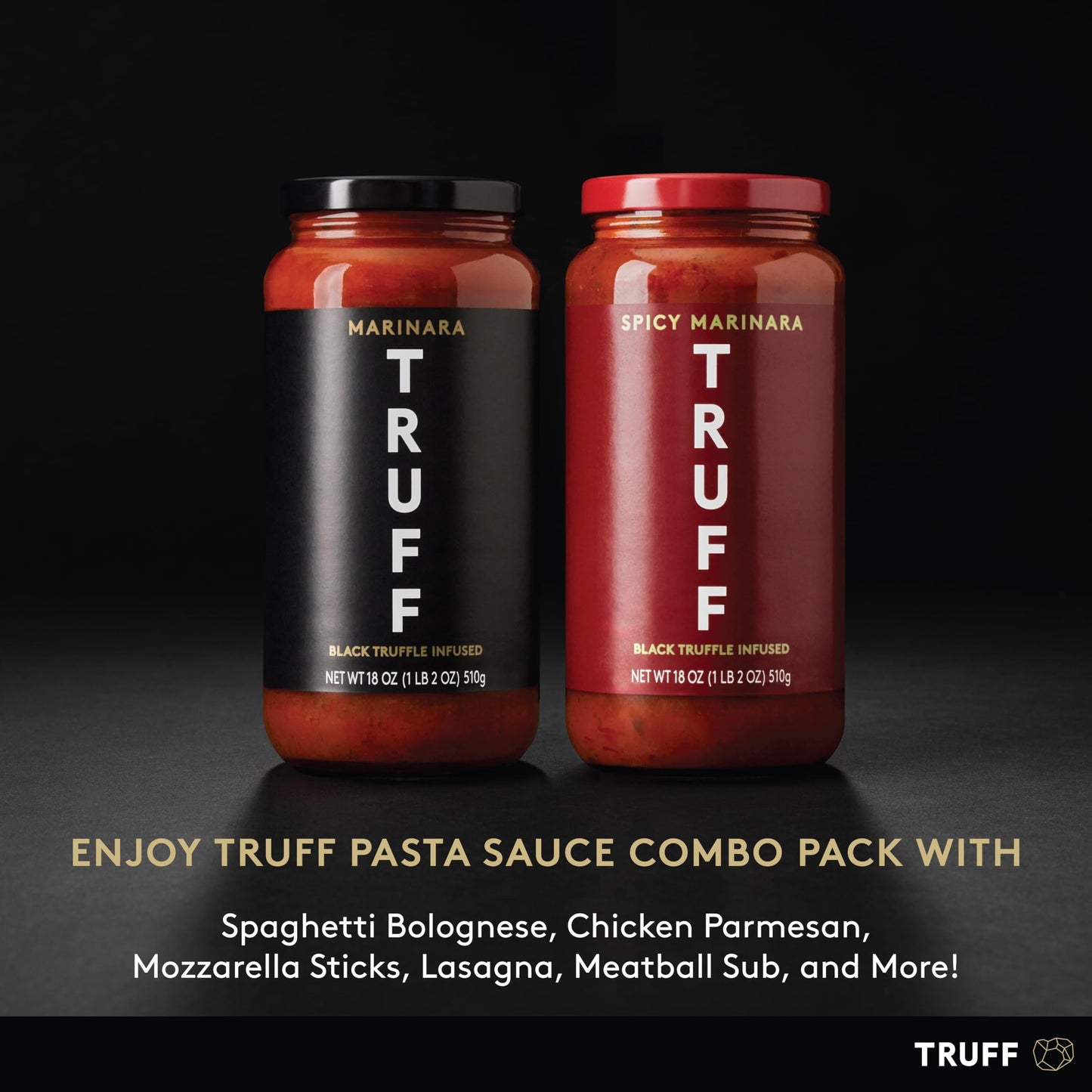 Truff Pasta Sauce Bundle, Black Truffle Marinara And Spicy Marinara | Flavorful Pair Of Regular And Spicy Tomato Sauce For Pasta, Pizza, And More | Non-Gmo, Vegan, Bundle Of 2