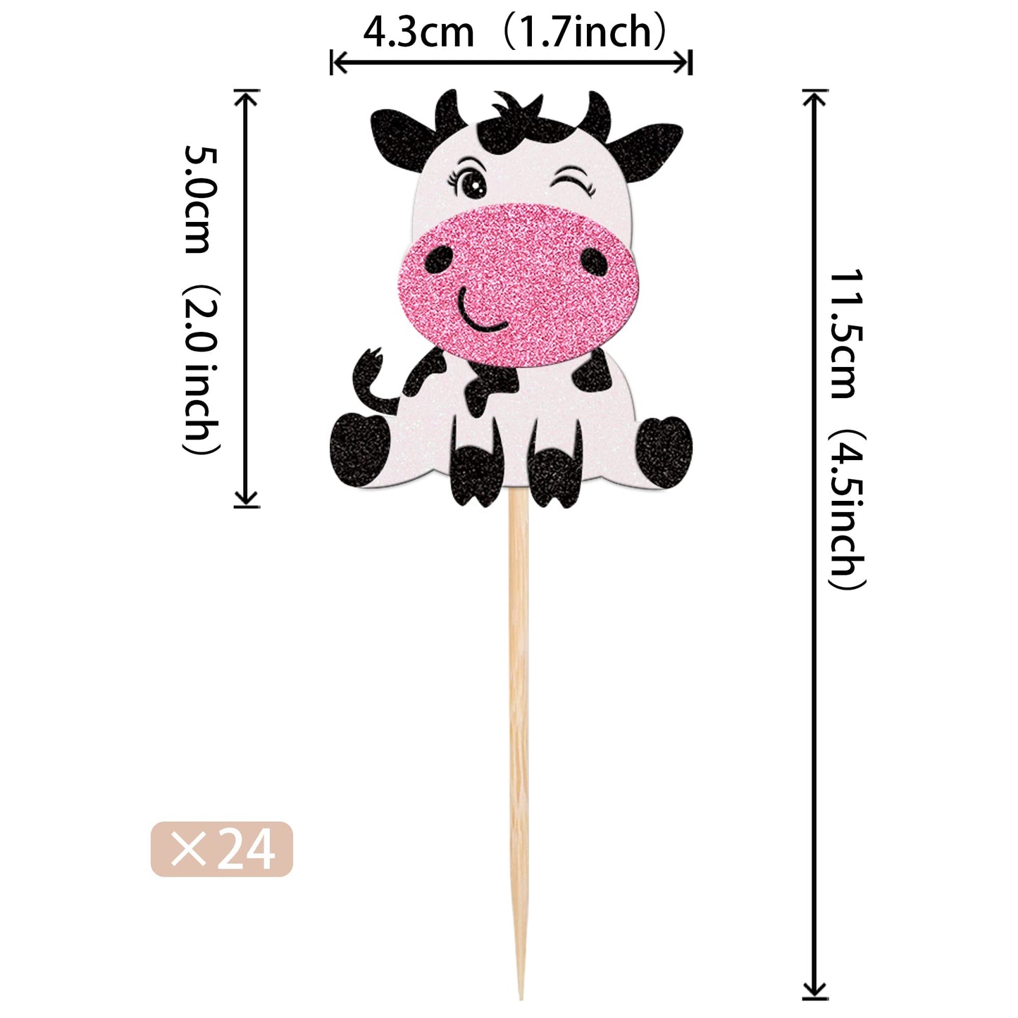 24 Pcs Cow Cupcake Toppers Farm Animal Birthday Cupcake Picks For Cow Theme Baby Shower Kids Boys Girls Birthday Party Cake Deco
