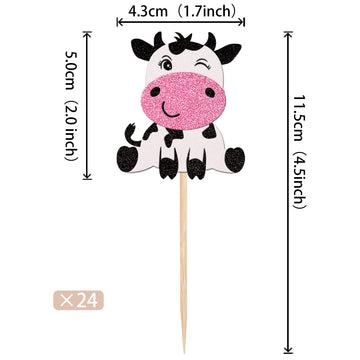 24 Pcs Cow Cupcake Toppers Farm Animal Birthday Cupcake Picks For Cow Theme Baby Shower Kids Boys Girls Birthday Party Cake Deco