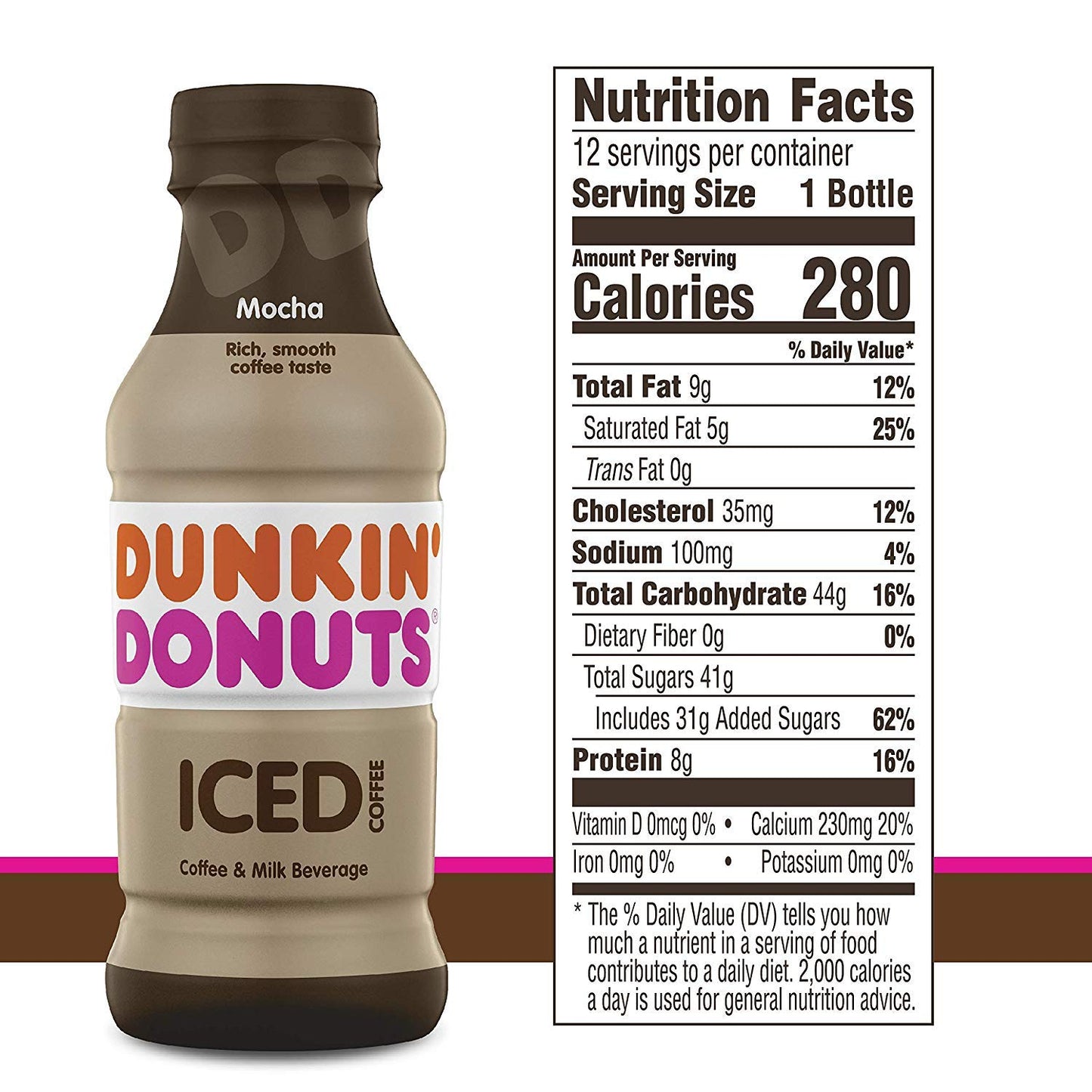 Dunkin Donuts Iced Coffee, Mocha, 13.7 Fluid Ounce (Pack Of 12)