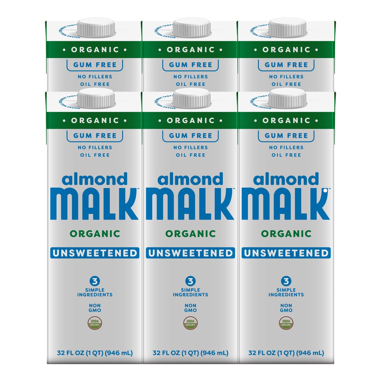 Malk Organic Unsweetened Almond Milk - 32 Fl Oz - 6 Pack - Non Gmo, Whole 30 Approved, Dairy Free, Vegan, Plant Based