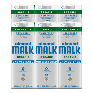 Malk Organic Unsweetened Almond Milk - 32 Fl Oz - 6 Pack - Non Gmo, Whole 30 Approved, Dairy Free, Vegan, Plant Based