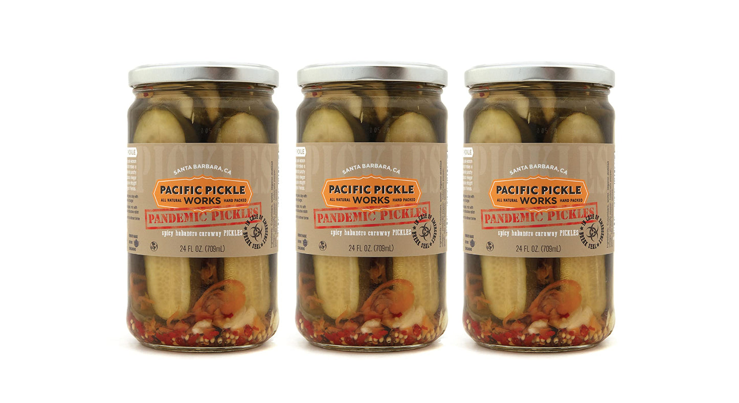 Pandemic Pickles - Spicy Caraway Pickle Halves with Habanero, Jalapeo, Garlic - Gourmet Hot Pickles for Sandwiches, Snacking - n