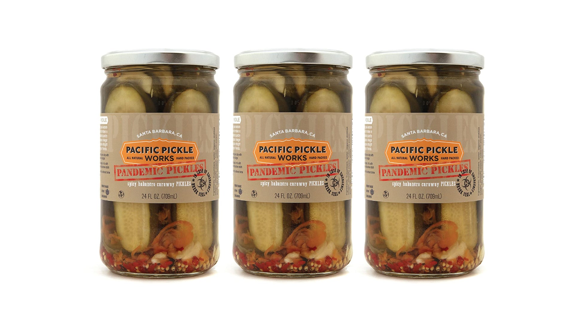 Pandemic Pickles - Spicy Caraway Pickle Halves with Habanero, Jalapeo, Garlic - Gourmet Hot Pickles for Sandwiches, Snacking - n
