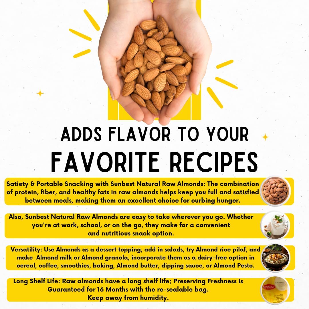 Sunbest Natural - Whole Raw Almonds - 80 oz (5 Lbs), Unroasted & Unsalted, Ideal for Snacking, Cooking & Baking | Kosher | Vegan