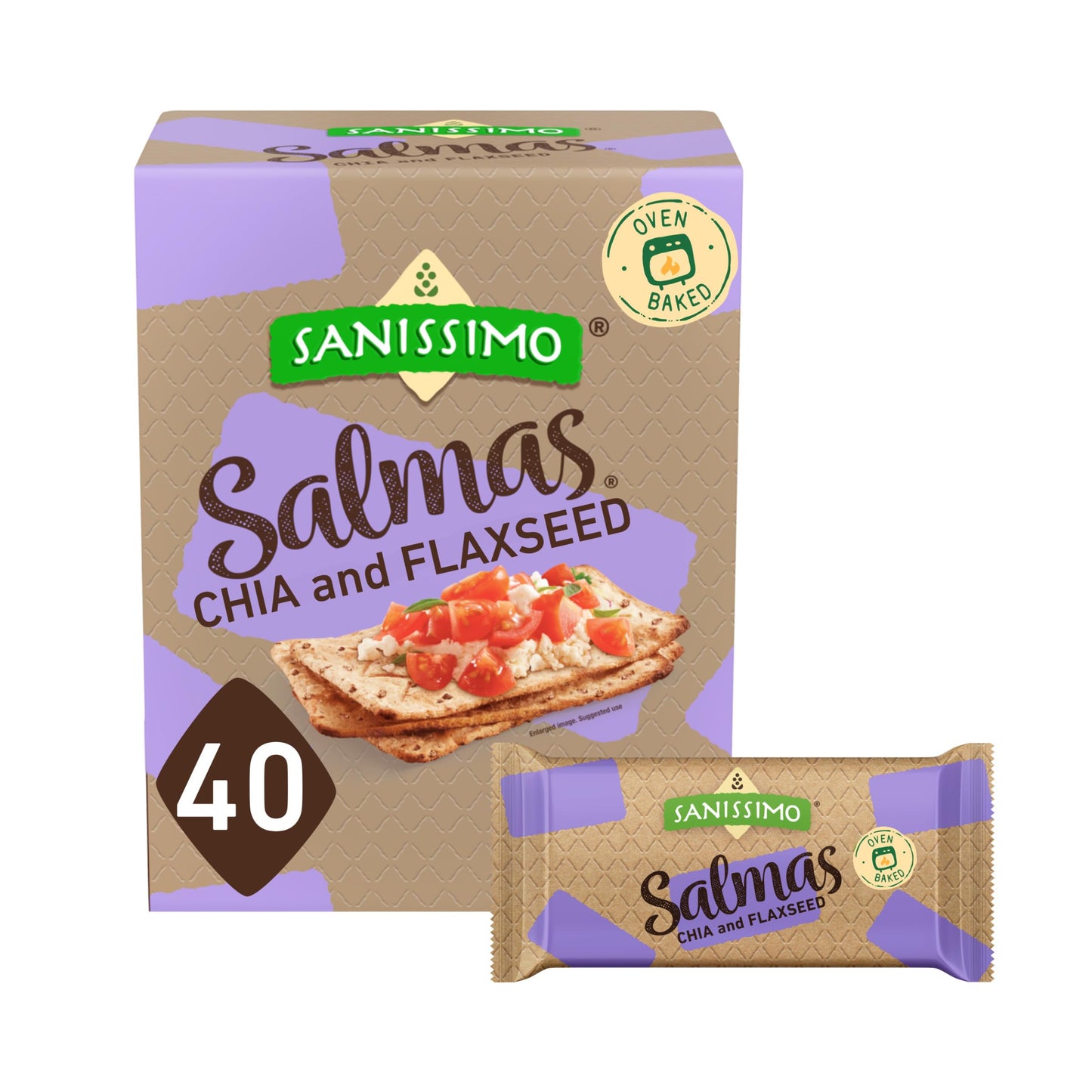 Sanissimo Chia & Flaxseed Corn Crackers, Gluten Free, Non-GMO, 40 Packs of 3 Crackers, 0.64 Ounce Each