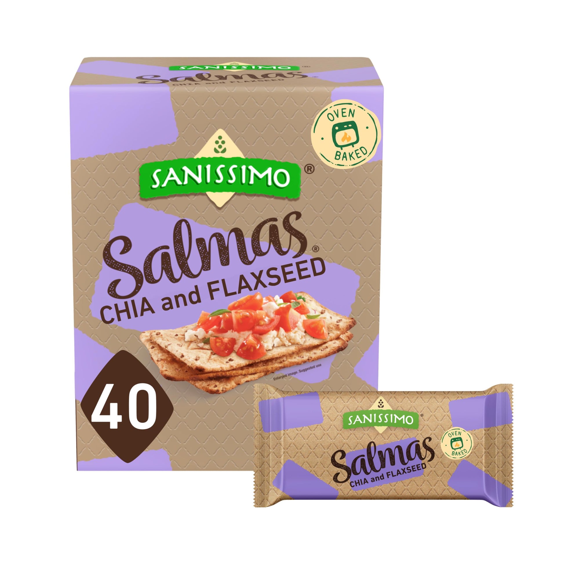 Sanissimo Chia & Flaxseed Corn Crackers, Gluten Free, Non-GMO, 40 Packs of 3 Crackers, 0.64 Ounce Each