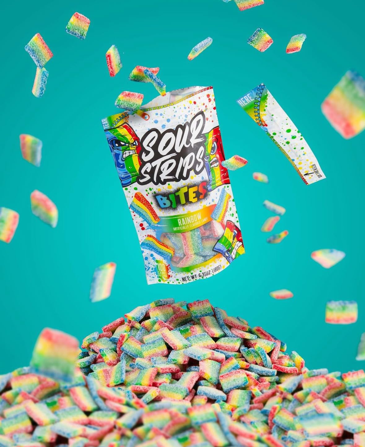 Sour Strips Bites Flavored Sour Candy Strips, Deliciously Sour Chewy Candy Belts, Vegetarian Candies, Bites 3-Pack