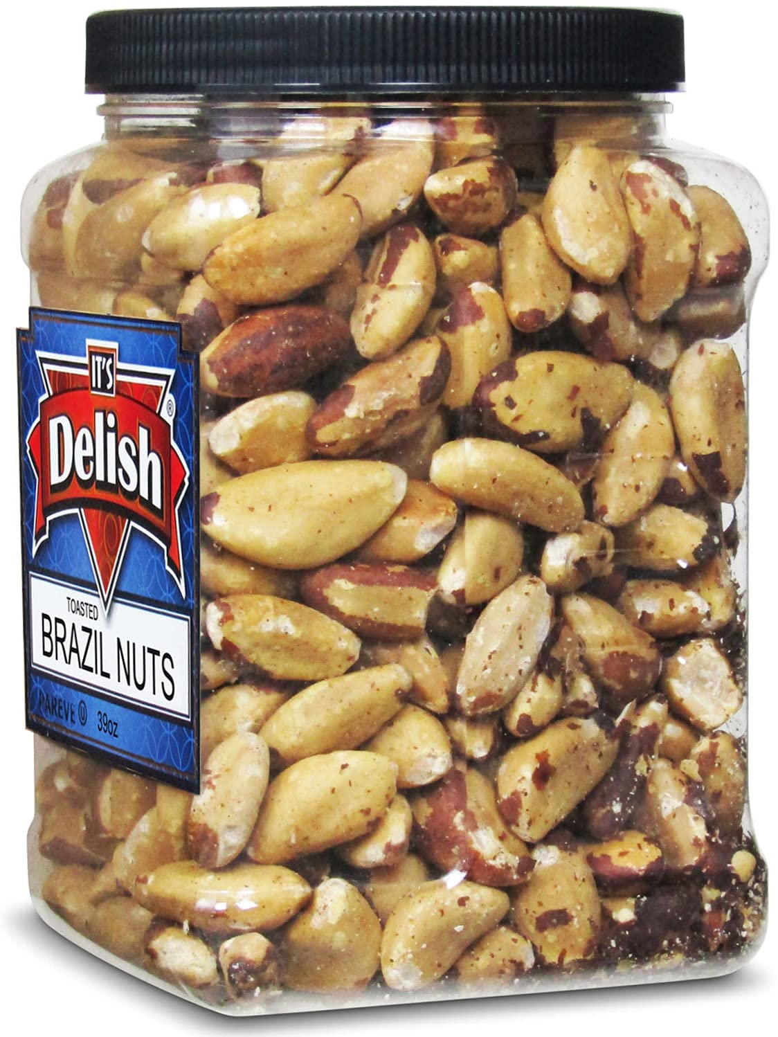 Gourmet Toasted Brazil Nuts By Its Delish, 39 Oz Jumbo Reusable Container (Jar) - Oven Fresh Dry Roasted Whole Shelled Brazil Nu