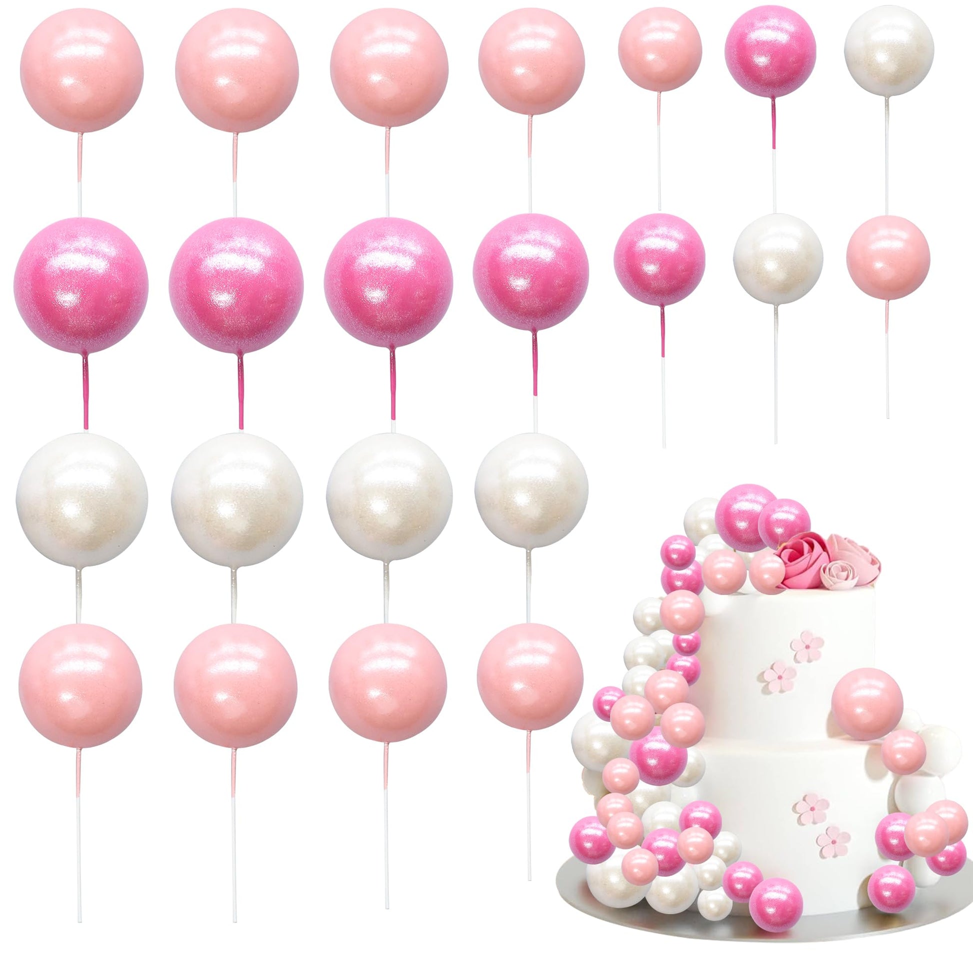 Ephlyn 30Pcs Balls Cake Topper Foam Ball Cake Picks Mini Balloon Cupcake Insert Bubble Balls Diy Decoration For Baby Shower Kids