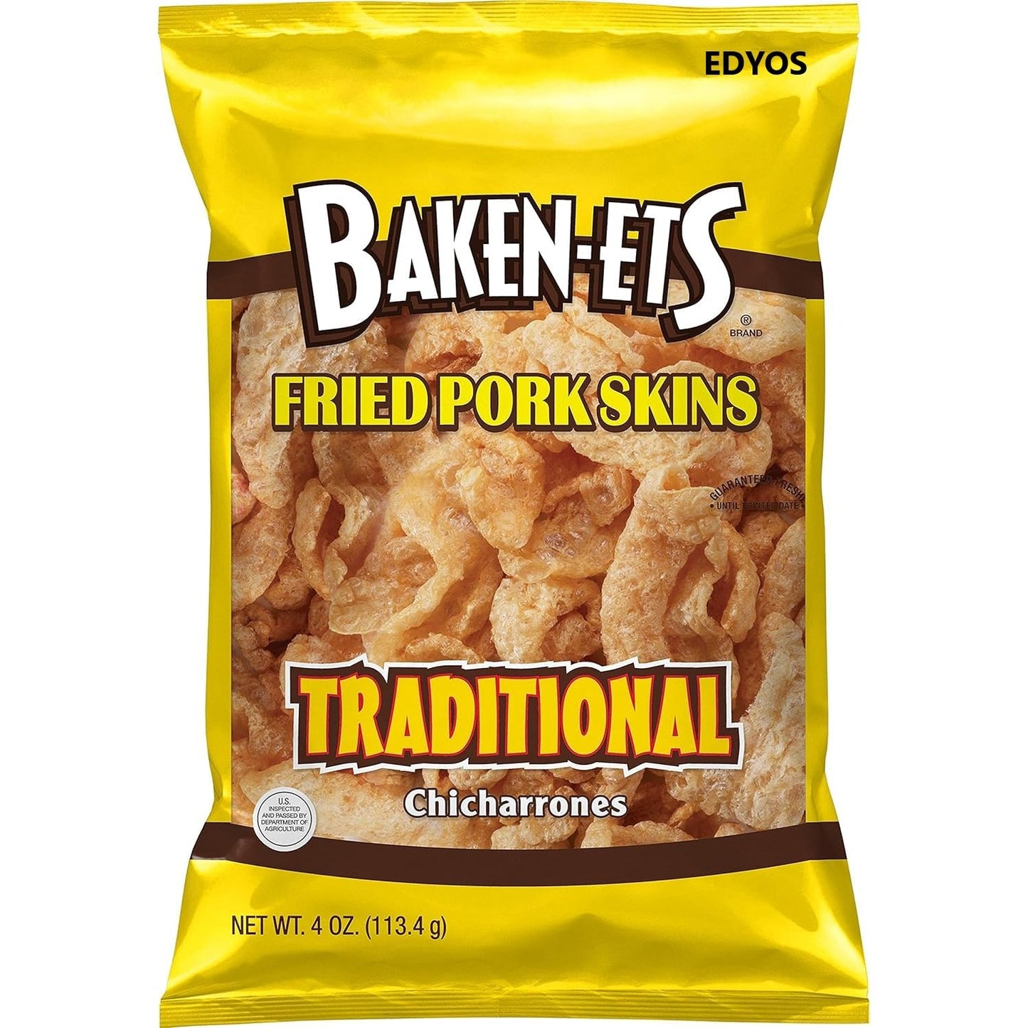Baken-Ets Fried Pork Skins Variety 4 - Pack (2) Traditional 4 oz and (2) Hot & Spicy 4 oz.