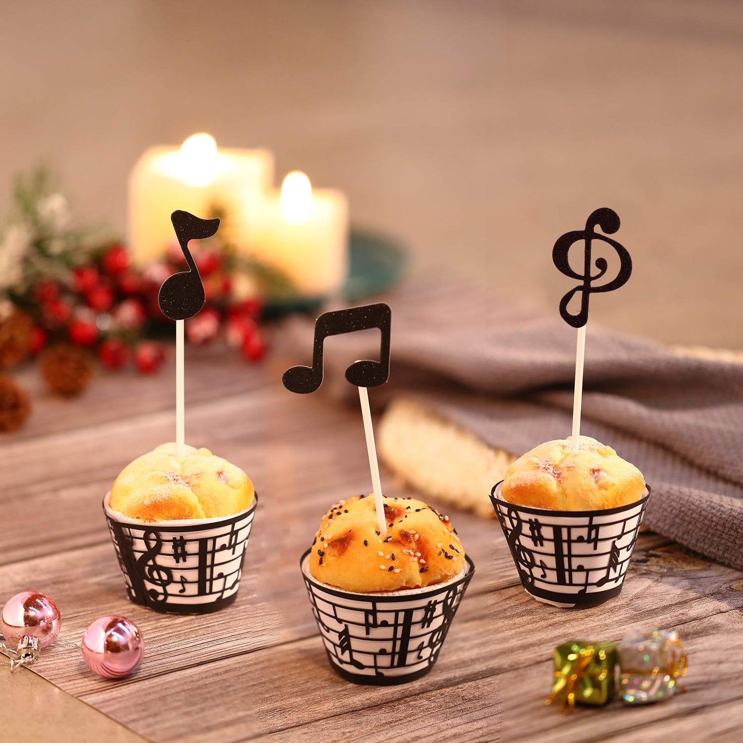 48 Pieces Music Note Cupcake Toppers and Wrappers Musical Symbol Lace Cupcake Liners Paper Baking Cup and Food Picks Toothpicks