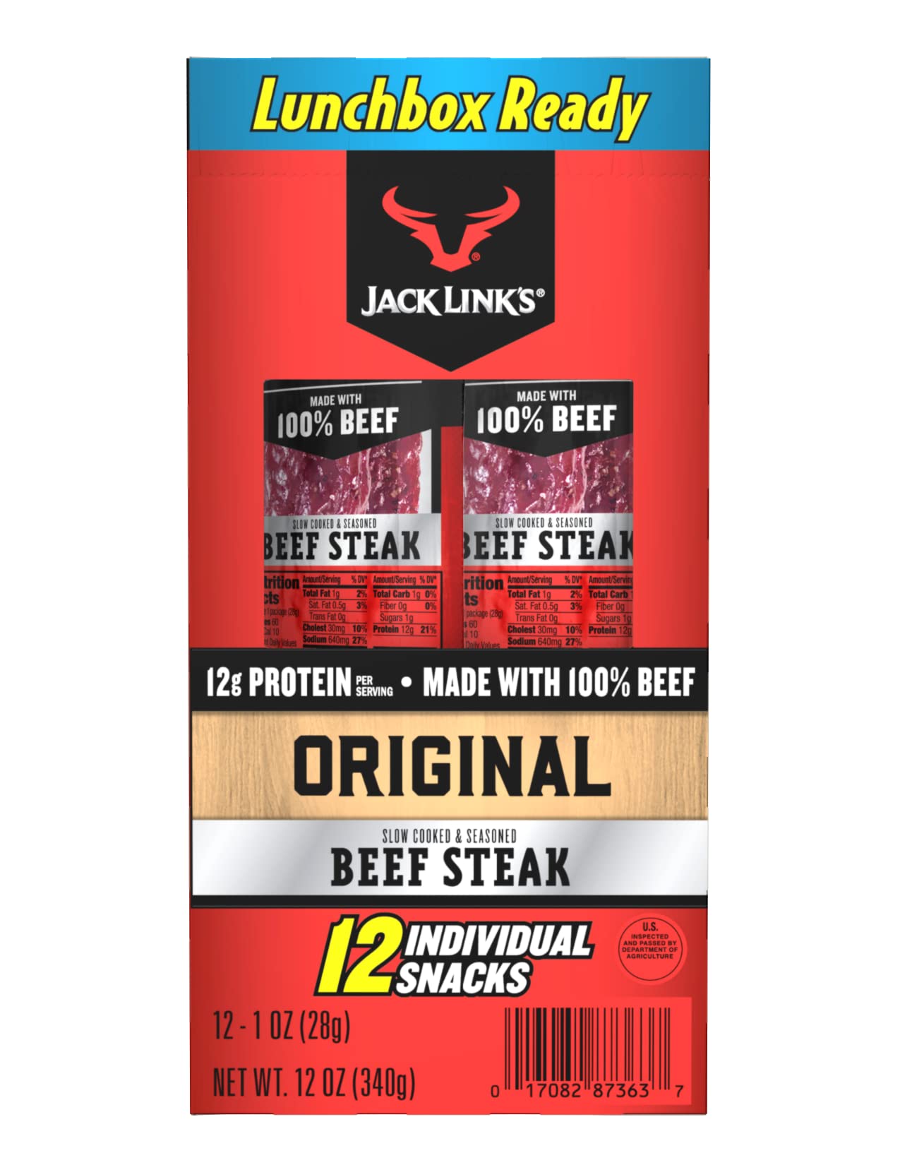 Jack Links Top-Grade Cuts Beef Steak  Oriflavor Blendal  Layers -Great Protein Snack With 11G Of Protein And 1G Of Carbs Per Serving  Made With Beef  1 Ounce (Pack Of 12)