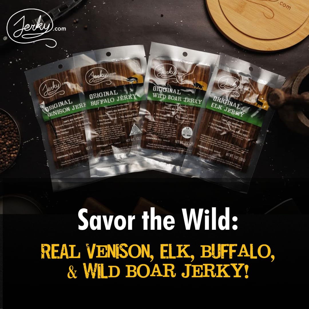 Exotic Jerky Gift Box For Men - 8 Piece Exotic Jerky & Meat Sticks Gift Set - Healthy Exotic Jerky Gift Box Includes Venison, El