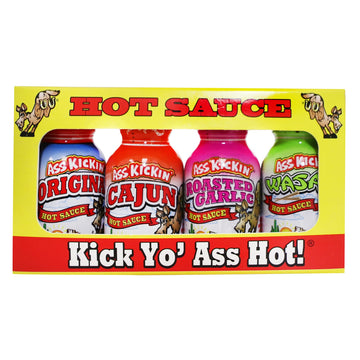 Kickin' Premium Hot Sauce Bottles Gourmet Gift Set Travel Size - .75 Oz. 4 Pack - Try If You Dare! - Perfect Gourmet Christmas G