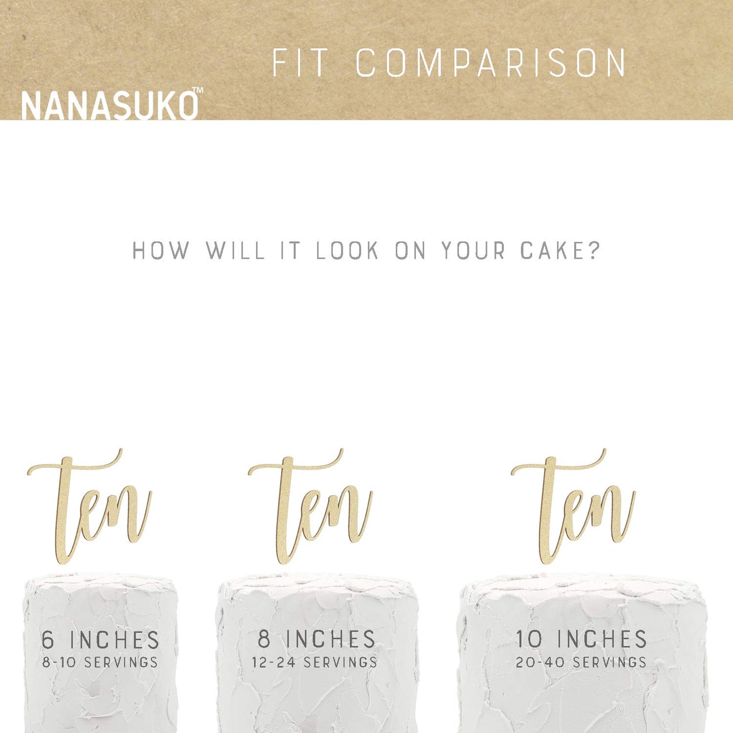 Nanasuko 10Th Birthday Cake Topper - Ten - Double Sided Gold Glitter - Premium Quality Made In Usa