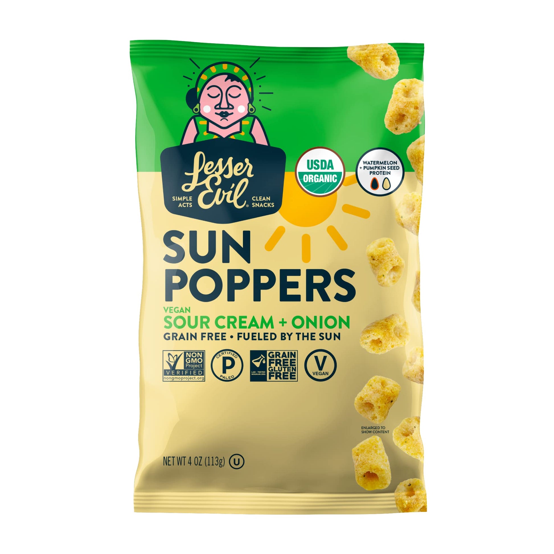 Lesserevil Sour Cream And Onion Sun Poppers 4 Oz
