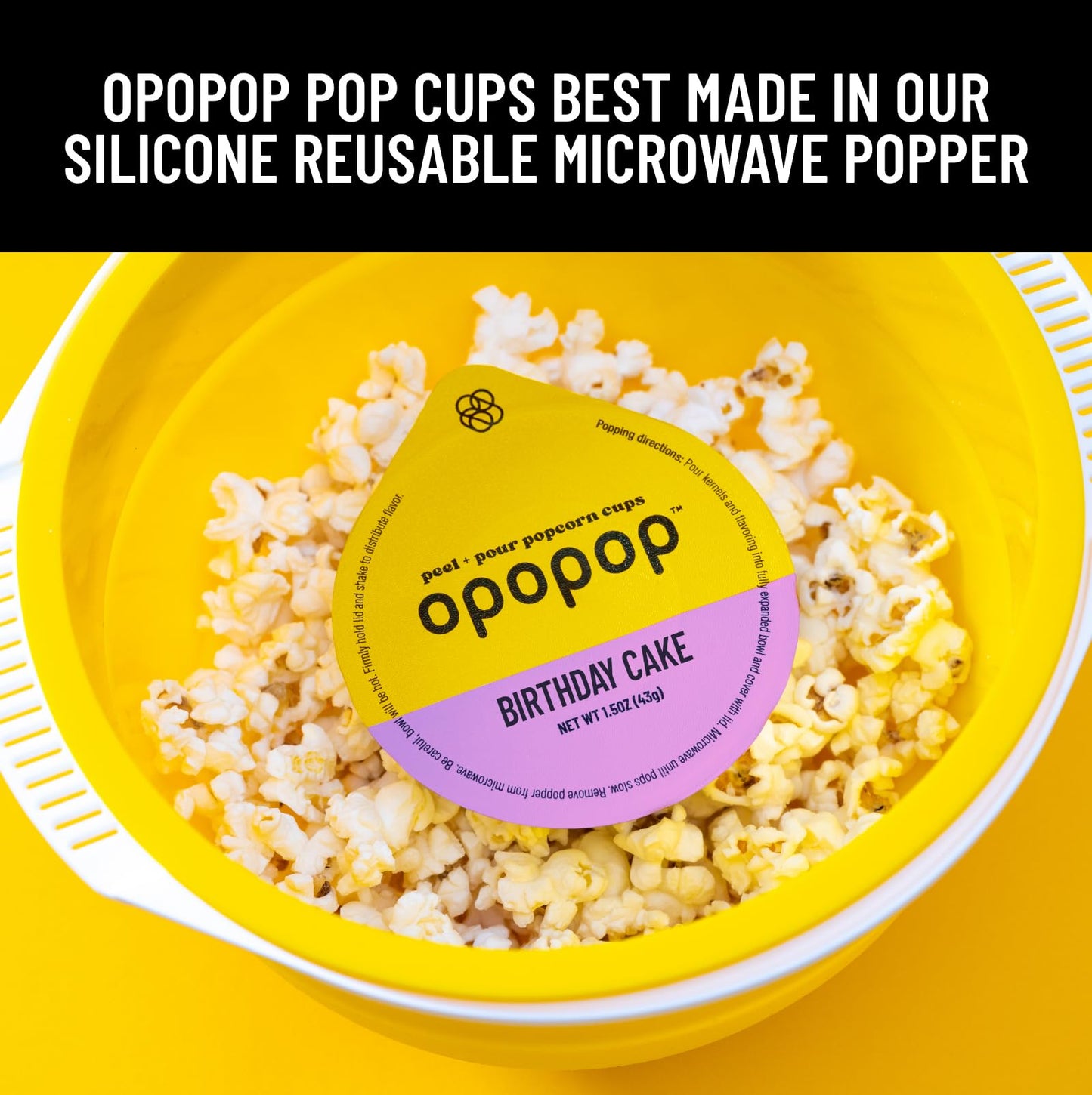 Opopop Microwave Popcorn - Pop Cups Birthday Cake 6-Pack, Non-Gmo Gourmet Popcorn Kernels & Popcorn Flavoring, Gluten Free Snack