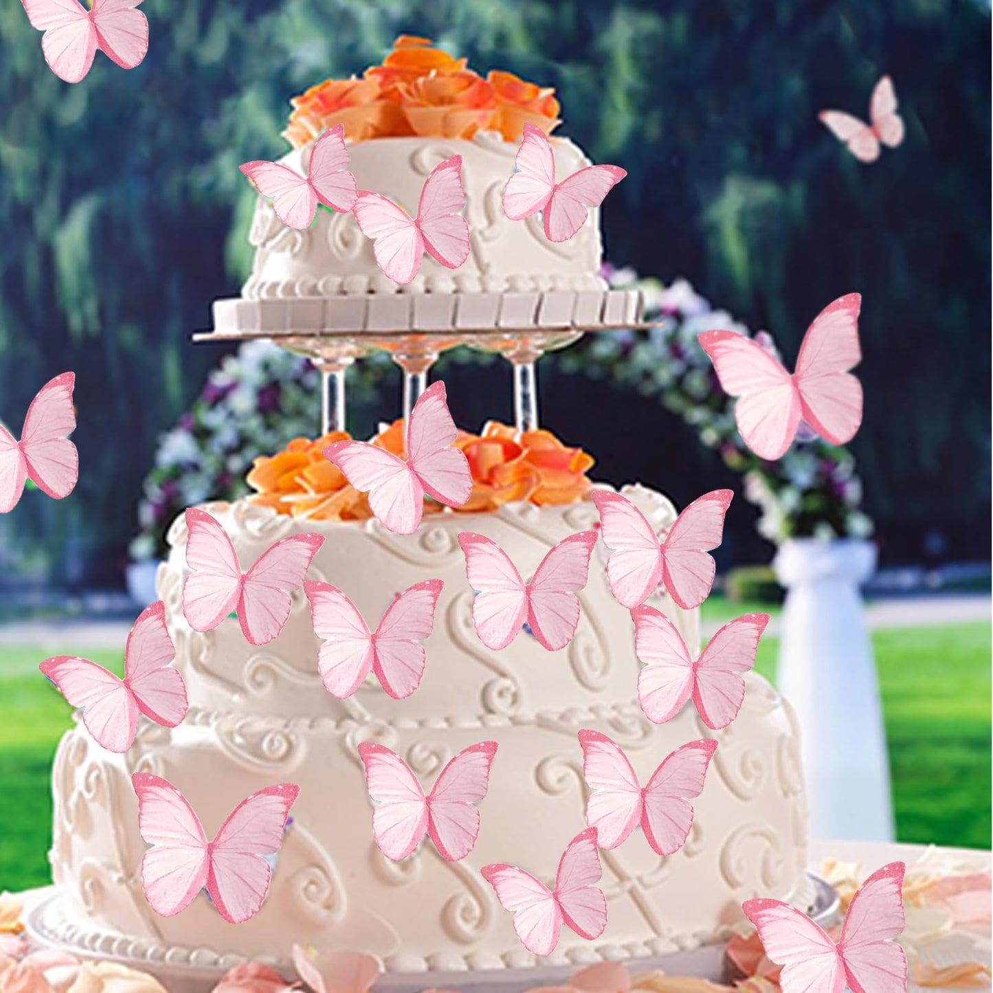 48Pcs Edible Butterflies For Cake Decorations Pink Wafer Paper Butterfly Cupcake Toppers Wafer Glutinous Paper Butterflies For W